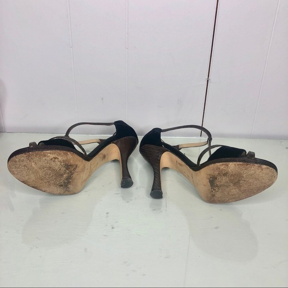 Michael Kors Black Suede Brown Snakeskin Heels - Picture 6 of 7